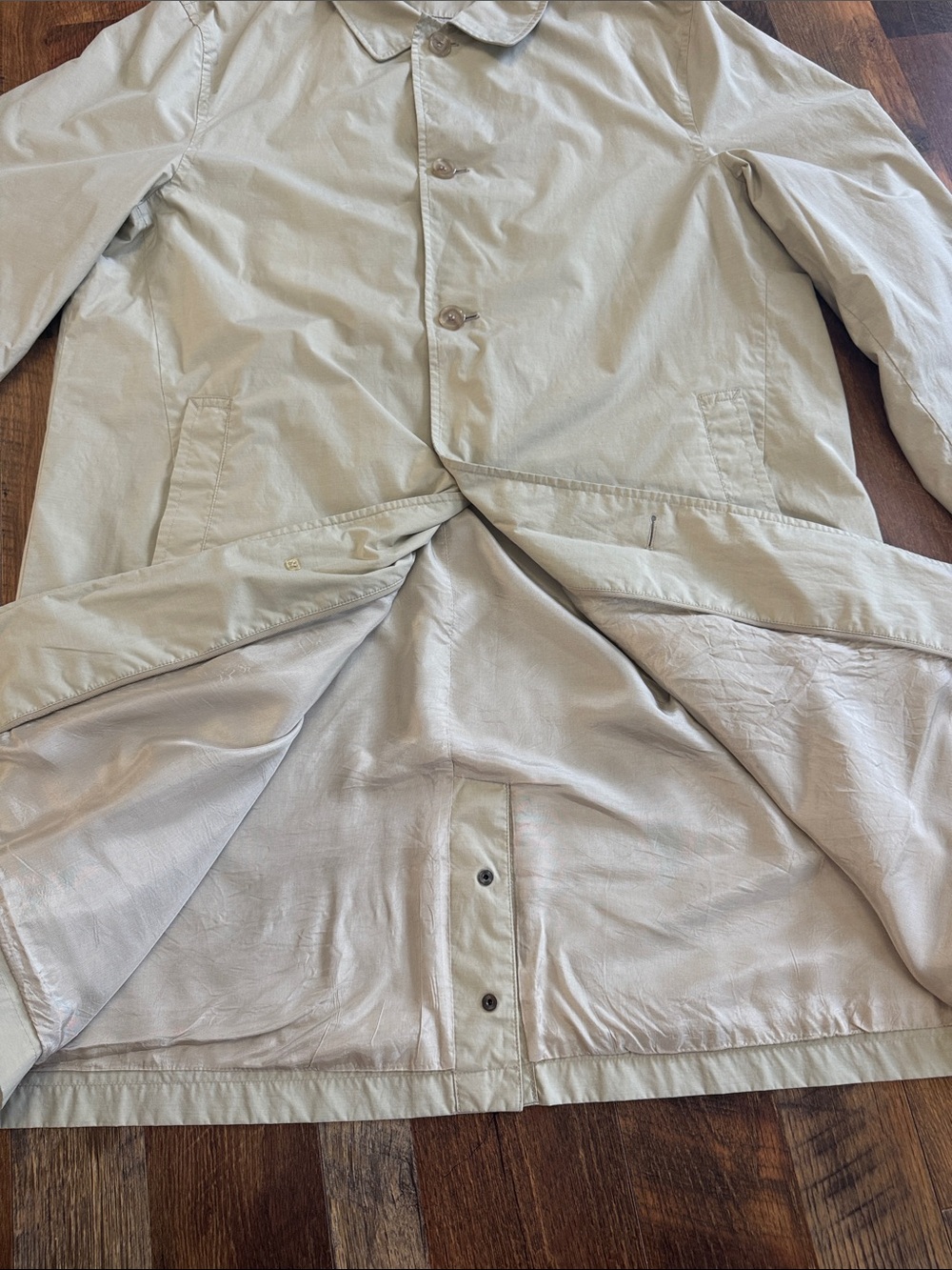 Jos. A. Bank Tan Raincoat Car Coat Jacket 44L Cotton Nylon Lightweight Long - Picture 8 of 9